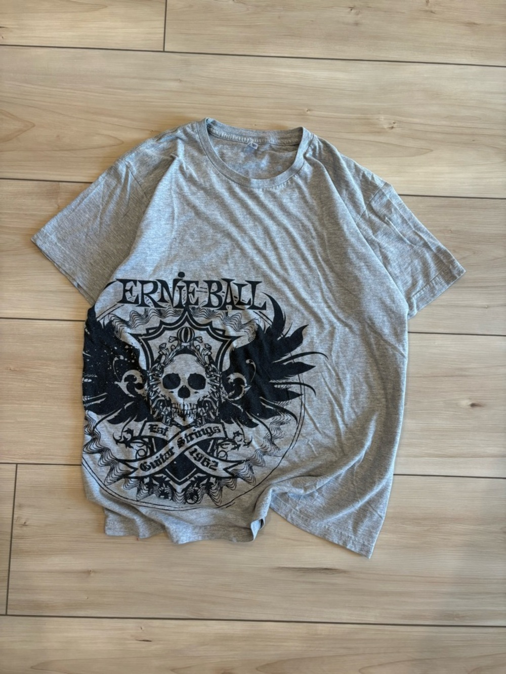 American Apparel Ernie Ball Affliction style Gray Short‑Sleeve Skull Graphic Tee